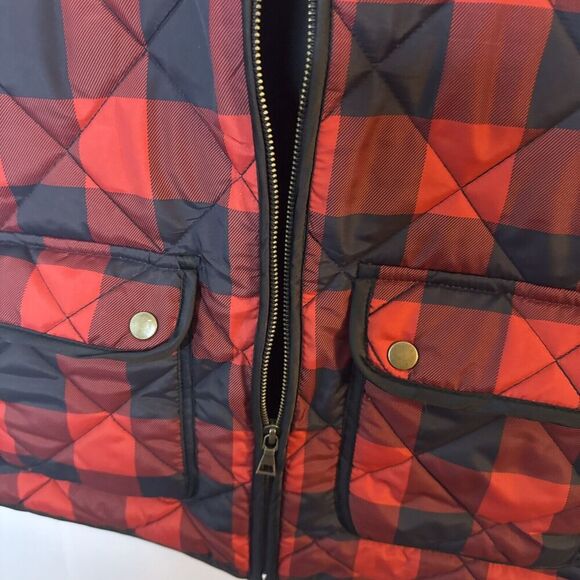 Cremieux Womens Buffalo Plaid Vest Large Quilted Jacket Red Black Gorpcore - Picture 6 of 9